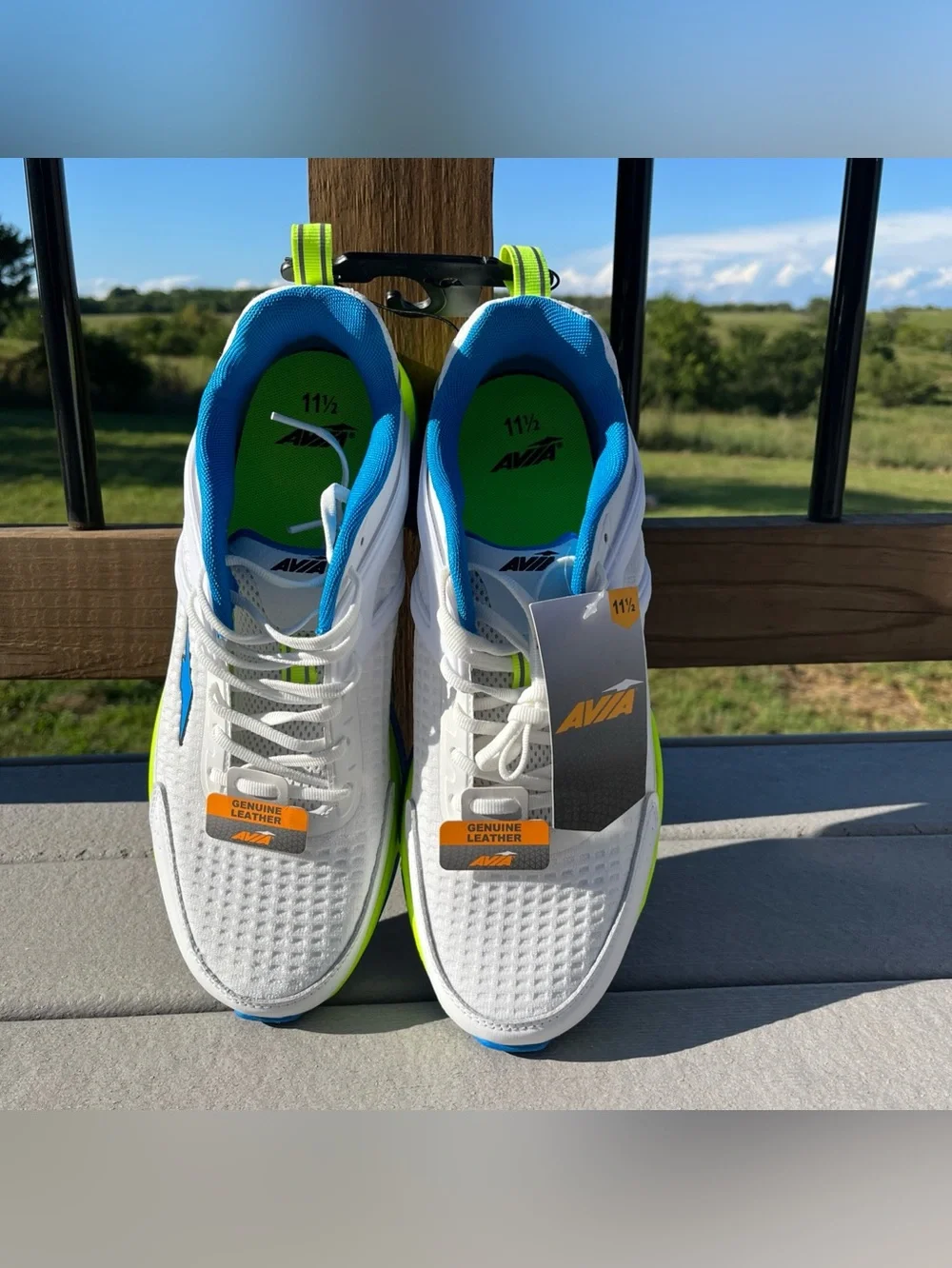 Avia Men's Leather Athletic Running Shoes White Blue Lime Size 11.5